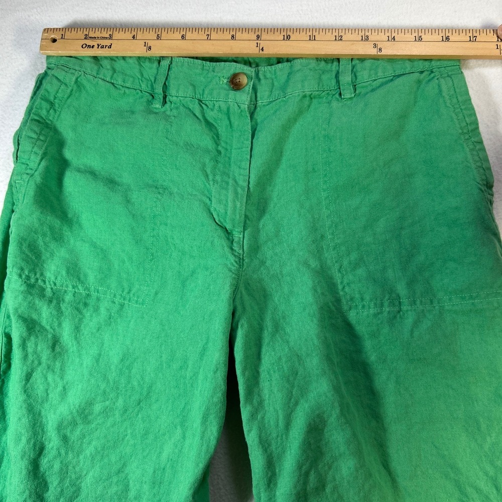 J Jill 100% Linen Cropped Pants Sz M Green Straight Leg Boho Coastal Lagenlook - Picture 5 of 9